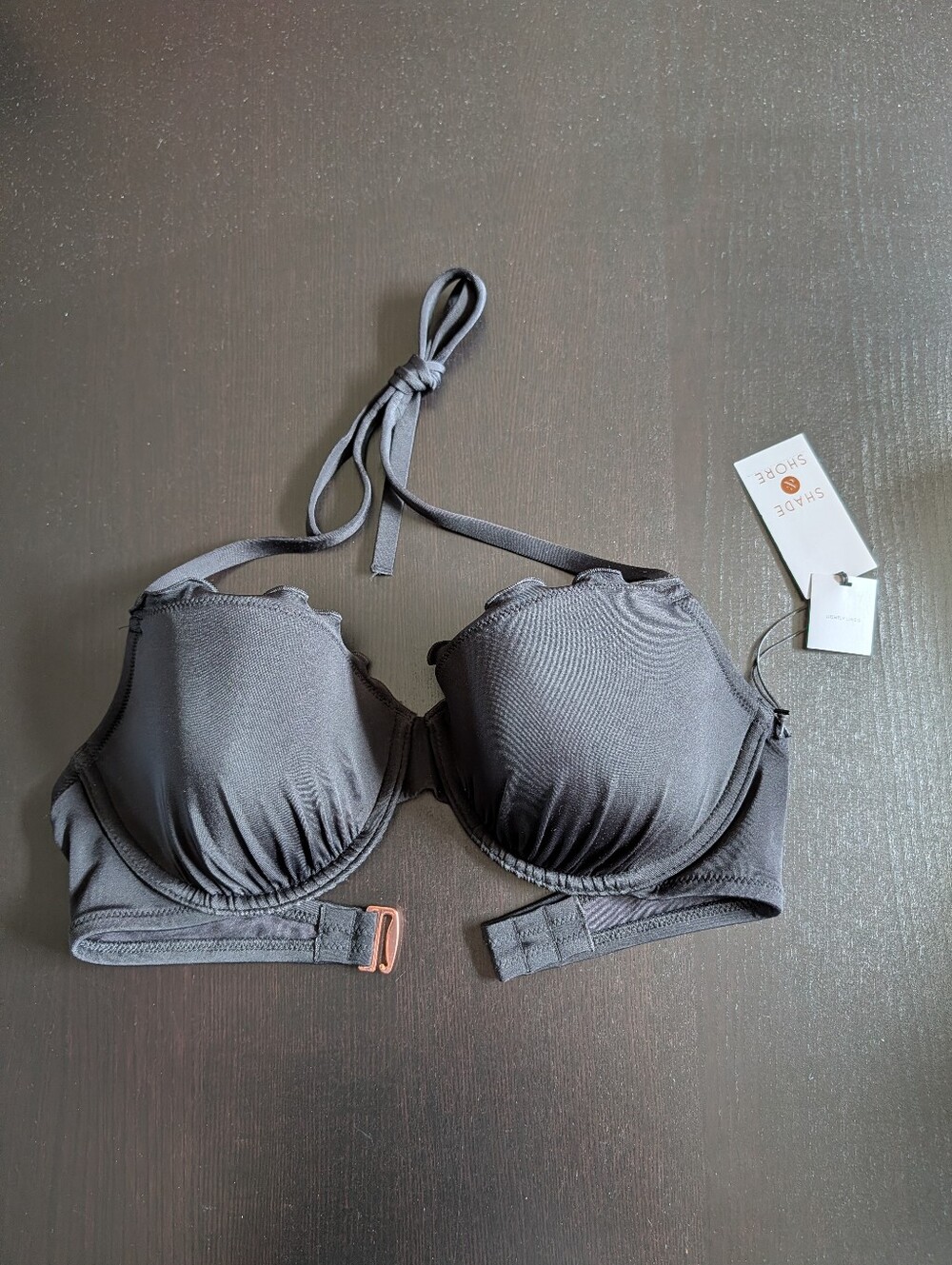 Shade & Shore Women's Charcoal Black Halter Push-Up Bra Lightly Lined SZ 34D